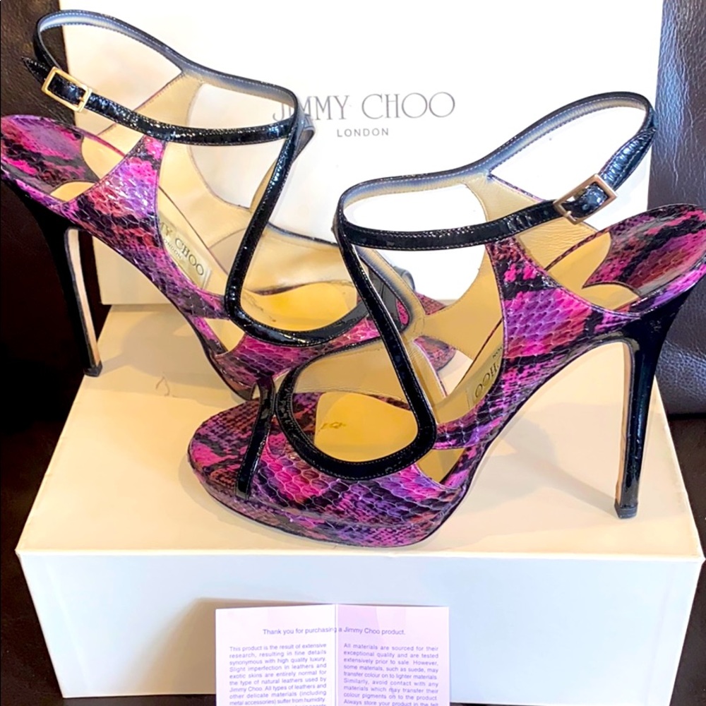 EUC JIMMY CHOO Pink Purple Snake Selina Sandals